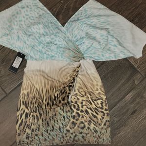 Marciano Animal Print Mini Dress in Teal and Tan